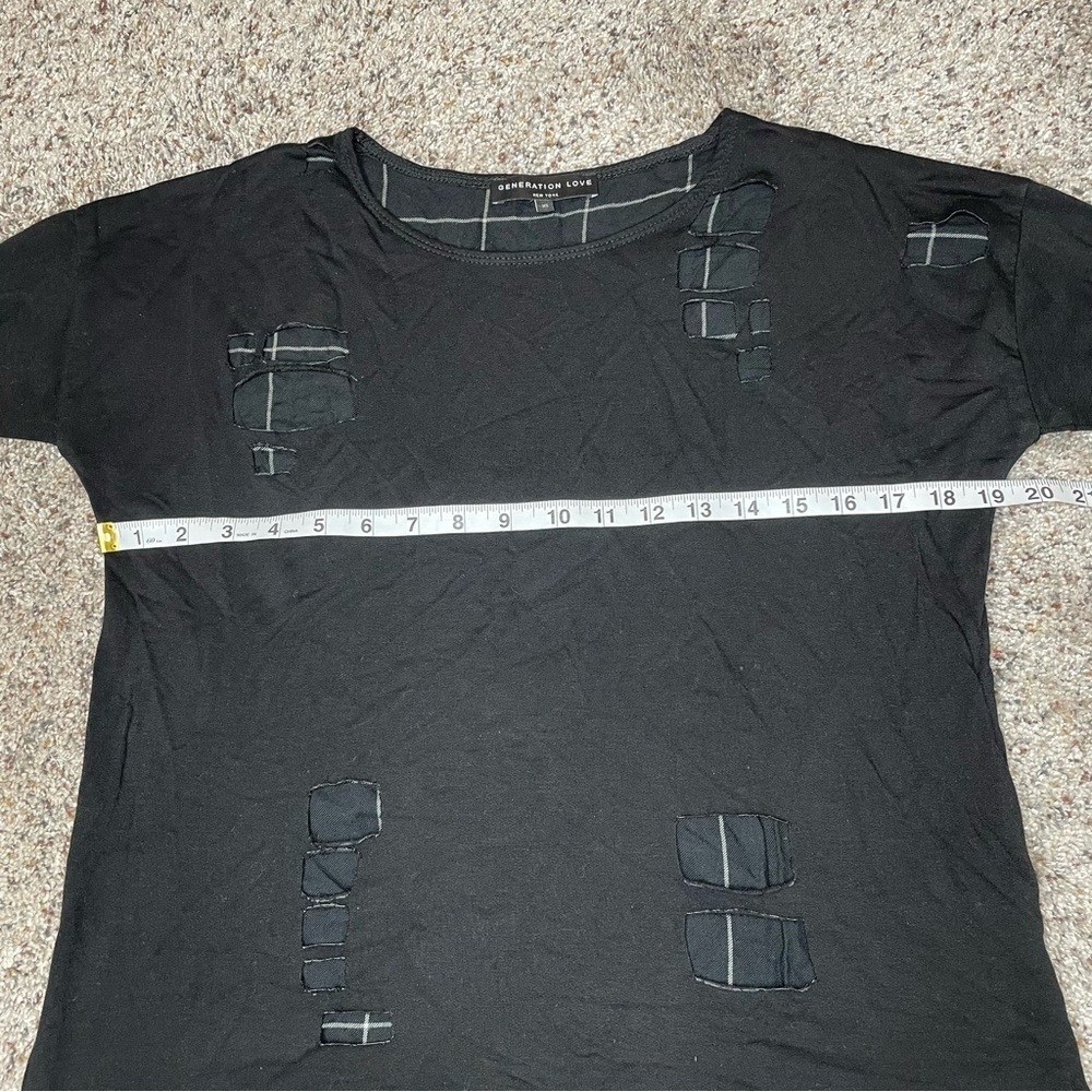 Generation Love Black Ripped Cutout Plaid Wool Silk Blend Sweater Extra Small - Picture 7 of 8
